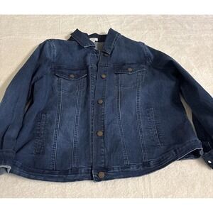Crown & Ivy Woman Denim Jacket XL Classic Dark Wash Stretch Jean Trucker Coat